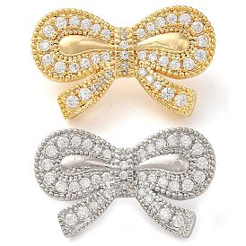 Brass Micro Pave Clear Cubic Zirconia Fold Over Clasps, Bowknot