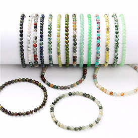 Natural Stone Beaded Bracelet with 4mm Aquatic Agate and Elastic String for Women