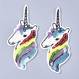 Computerized Embroidery Cloth Iron On Patches, with Paillette, Costume Accessories, Appliques, Unicorn