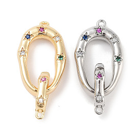 Brass Micro Pave Colorful Cubic Zirconia Interlocking Clasps, Oval