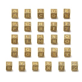 Brass Cubic Zirconia Beads, Letter A~Z, Square