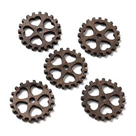 Walnut Wood Hollow Pendants, Gear Charms with Star, Undyed