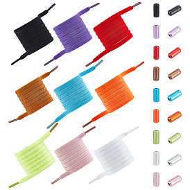 Nbeads 9 Sets 9 Colors Spandex High Elastic Yarn Shoelaces, with Aluminum Buckles, Flat