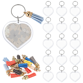 DIY Keychain Making Kits, including Faux Suede Tassel Pendant Decorations and Heart Acrylic Keychain