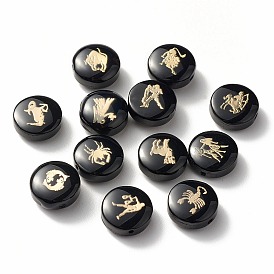 Handmade Lampwork Beads, with Platinum Plated Brass Embellishments, Flat Round with Twelve Constellations