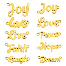 10 pcs 10 styles 430 pendentifs mot en acier inoxydable, joie/amour/espoir/paix/rire/rêver/vivre/foi