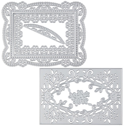 CRASPIRE Carbon Steel Cutting Dies Stencils, for DIY Scrapbooking/Photo Album, Decorative Embossing DIY Paper Card, Rectangle with Flower