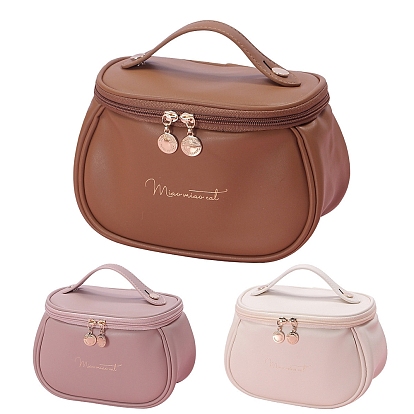 Portable PU Leather Waterpoof Large Makeup Storage Bag, Multi-functional Wash Bag, with Pull Chain