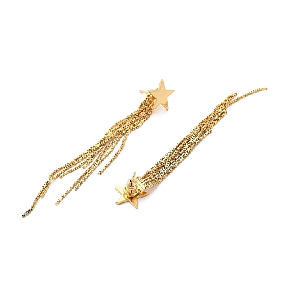 Rack Plating Brass Star Ear Studs, Long-Lasting Plated Tassel Earring for Women, Cadmium Free & Lead Free