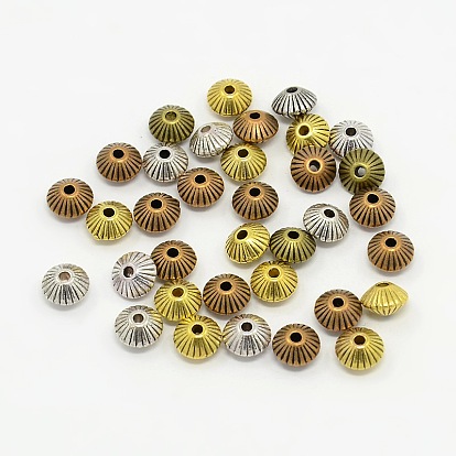 Tibetan Style Alloy Bicone Corrugated Spacer Beads, 7.8x5.5mm, Hole: 1mm, about 250pcs/200g