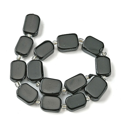 Natural Obsidian Beads Strands, with Seed Beads, Rectangle