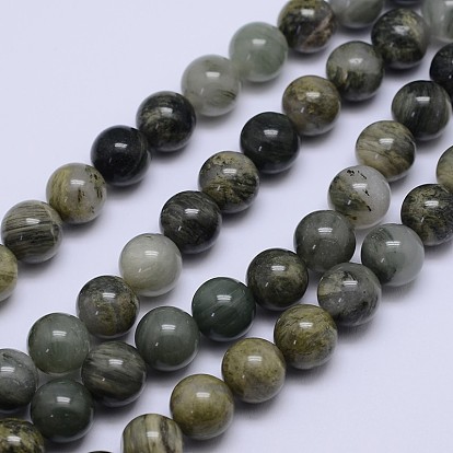Round Natural Green Rutilated Quartz Beads Strands