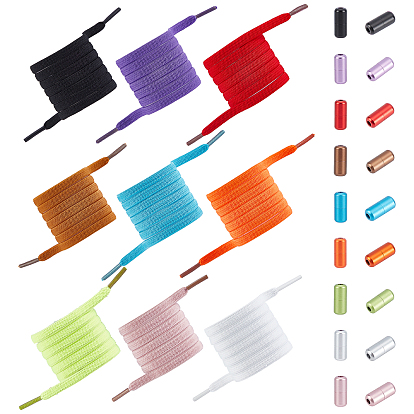9 Sets 9 Colors Spandex High Elastic Yarn Shoelaces, with Aluminum Buckles, Flat