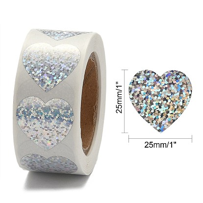 Heart Shaped Laser Stickers Roll, Valentine's Day Sticker Adhesive Label, for Decoration Wedding Party Accessories