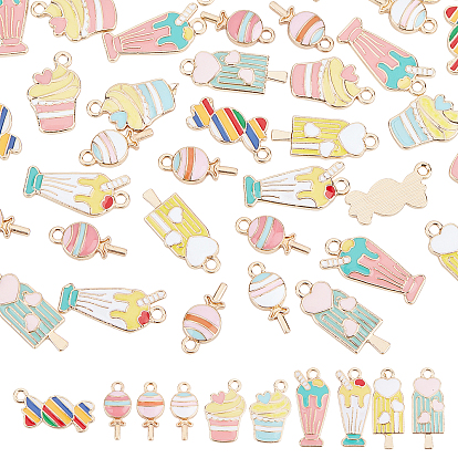 40шт 10 стиль подвески из легкого золотого сплава, с эмалью, без кадмия и без свинца, мороженое, конфеты и леденец