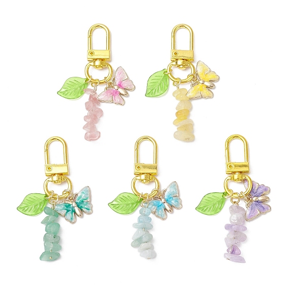 Подвески из натуральных и синтетических драгоценных камней, с бабочкой из эмалевого сплава и поворотными застежками