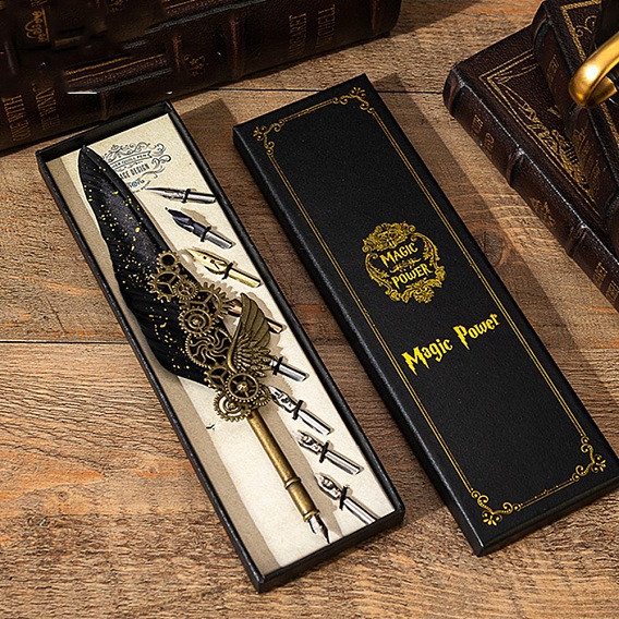 Перо перо перо, винтажная чернильная ручка с перьями, Ручка из сплава с крыльями в стиле панк, гусиное перо, ручка для каллиграфии, подарок на Рождество и день рождения