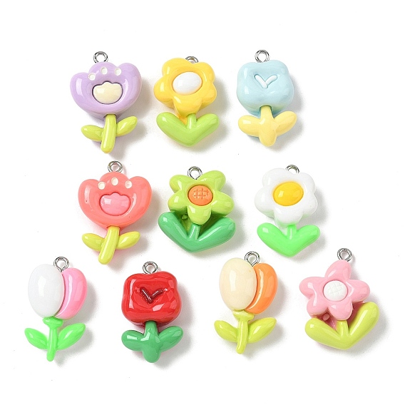 Непрозрачные подвески смолы, цветок, с 201 петлей из нержавеющей стали