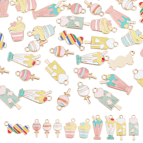 40шт 10 стиль подвески из легкого золотого сплава, с эмалью, без кадмия и без свинца, мороженое, конфеты и леденец