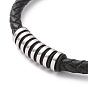 Black Leather Braided Cord Bracelet with 304 Stainless Steel Magnetic Clasps, 201 Stainless Steel Beaded Punk Wristband for Men Women
