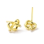 Rack Plating Brass Wire Wrapped Heart Stud Earrings with Plastic Beaded for Women, Lead Free & Cadmium Free & Nickel Free