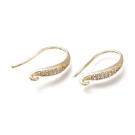Brass Micro Pave Clear Cubic Zirconia Earring Hooks, with Horizontal Loop, Long-Lasting Plated