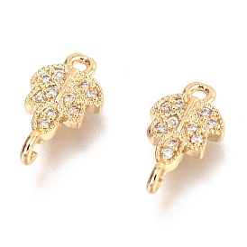 Brass Micro Pave Clear Cubic Zirconia Links Connectors, Long-Lasting Plated, Leaf