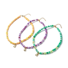 Collar con colgante de oso para mujeres adolescentes, collar de perlas de resina de rayas y arcilla polimérica de disco, dorado