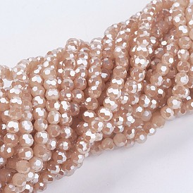Perles en verre electroplate, jade d'imitation, perle plaquée lustre, à facettes (32 facettes), ronde