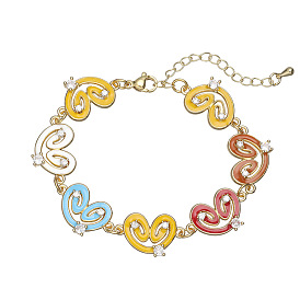 Браслеты-цепочки из латуни с микропаве, прозрачные звенья из кубического циркония, эмалевое украшение в форме сердца для женщин, золотые