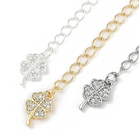 Brass Micro Pave Cubic Zirconia Ends with Chains, Clover