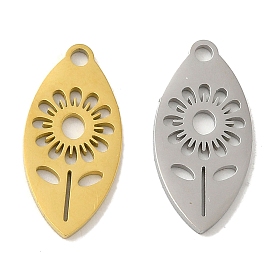Ion Plating(IP) 304 Stainless Steel Pendants, Laser Cut, Horse Eye with Flower Charm