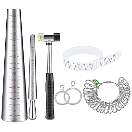 Jewelry Measuring Tool Sets, with Aluminium Ring Size Sticks Ring Mandrel, Alloy American Calibration Ring Sizers Professional Model and Iron Hammer