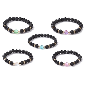 Natural & Synthetic Mixed Gemstone Round Beaded Stretch Bracelet