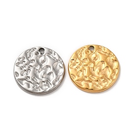 Ion Plating(IP) 304 Stainless Steel Pendants, Textured, Flat Round Charm