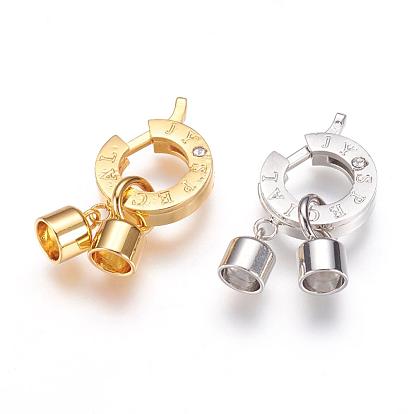 304 Stainless Steel Twister Clasps, Ion Plating (IP), with Cord End, and Rhinestone