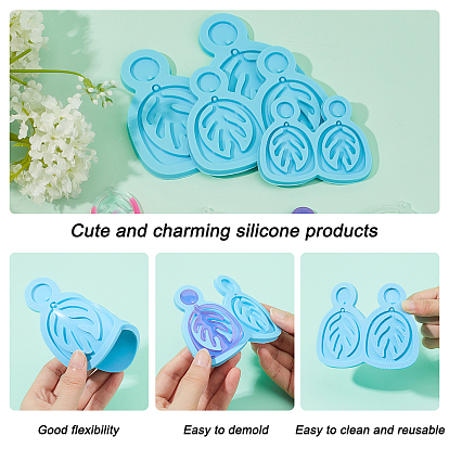 Olycraft DIY Leaf Dangle Stud Earrings Silicone Molds, Resin Casting Molds, For UV Resin, Epoxy Resin Jewelry Making, with Brass Earring Hooks and Jump Rings