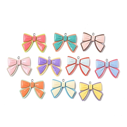 Двухцветные подвески из непрозрачной смолы, очарование бантом, с петлей из нержавеющей стали, цвет нержавеющей стали