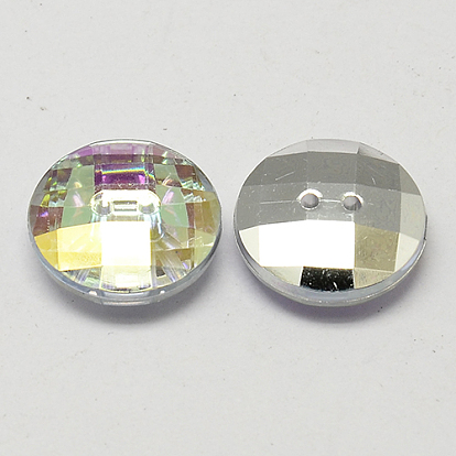 Taiwan Acrylic Rhinestone Buttons, Faceted, 2-Hole, Disc