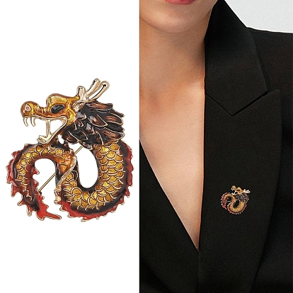Alloy Brooches, Enamel Pin, Jewely for Unisex, Antique Golden, Dragon