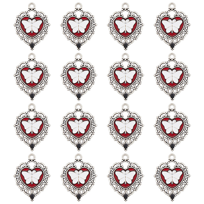 24 шт. Подвески из сплава эмали, со стразами, сердце с подвеской в виде бабочки