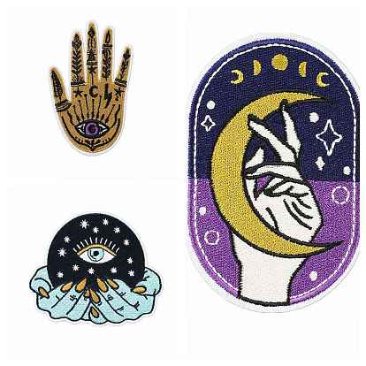 Hamsa Hand Crystal Ball Moon Computerized Embroidery Cloth Iron on/Sew on Patches, Costume Accessories