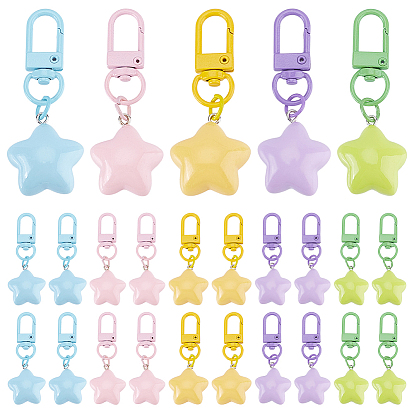 25ps 5 брелоки в виде звезд из смолы разных цветов, с поворотными застежками сплава