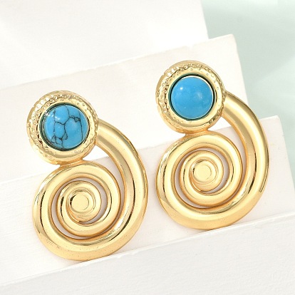 Спираль 304 серьги-гвоздики из нержавеющей стали с синтетической бирюзой для женщин, ионное покрытие (ip)