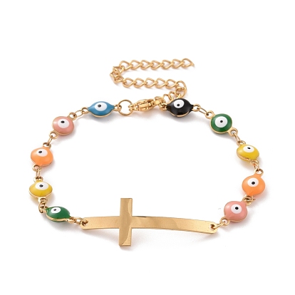 Вакуумное покрытие pvd 304 браслет из нержавеющей стали с поперечными связями, красочный эмалевый браслет с цепями от сглаза для женщин