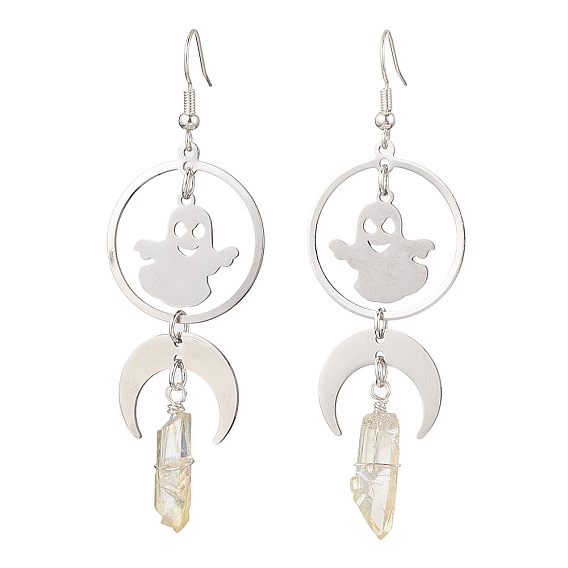 Серьги из натурального кварца и 201 серьги из нержавеющей стали, Длинные серьги-капли призрака на Хэллоуин