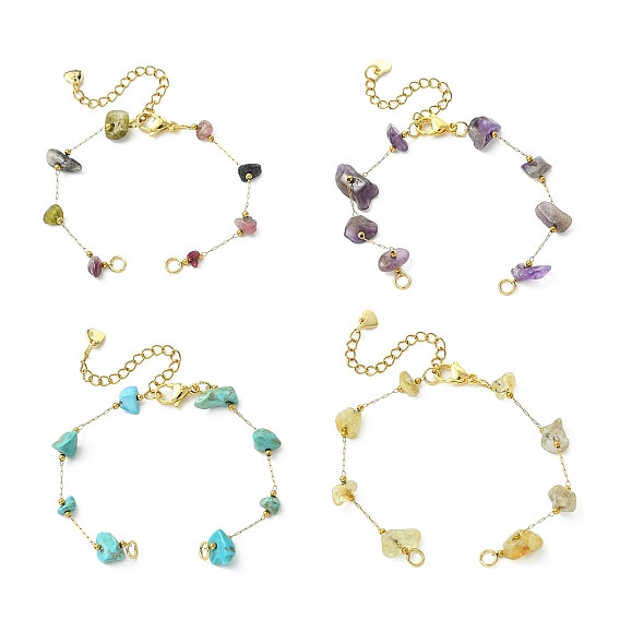 316 Изготовление браслетов из цепочек из хирургической нержавеющей стали с помощью скрепок, с бисером из натуральных смешанных драгоценных камней, ионное покрытие (ip), реальный 18 k позолоченный, смешанные окрашенные и неокрашенные