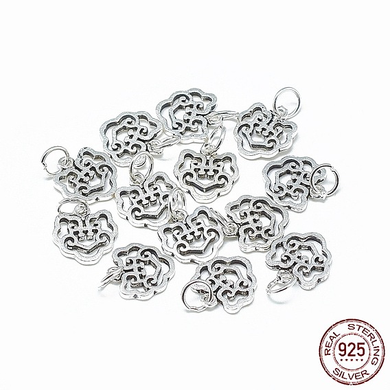 Thailand 925 Sterling Silver Charms, with Jump Ring, Longevity Lock