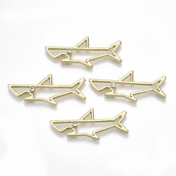 Rack Plating Alloy Open Back Bezel Cabochons, For DIY UV Resin, Epoxy Resin, Pressed Flower Jewelry, with Rhinestone, Cadmium Free & Lead Free, Shark