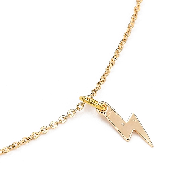 Brass Pendant Necklaces, with 304 Stainless Steel Lobster Claw Clasps, Lightning Bolt